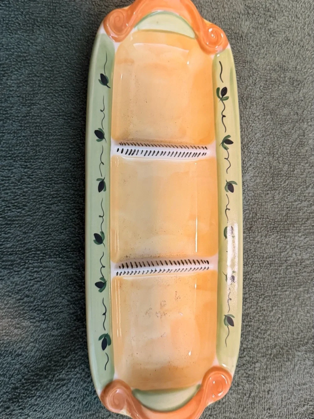 Painted Ceramic Divided Serving Tray in Yellow and Green Pistoulet/ Pfaltzgraff